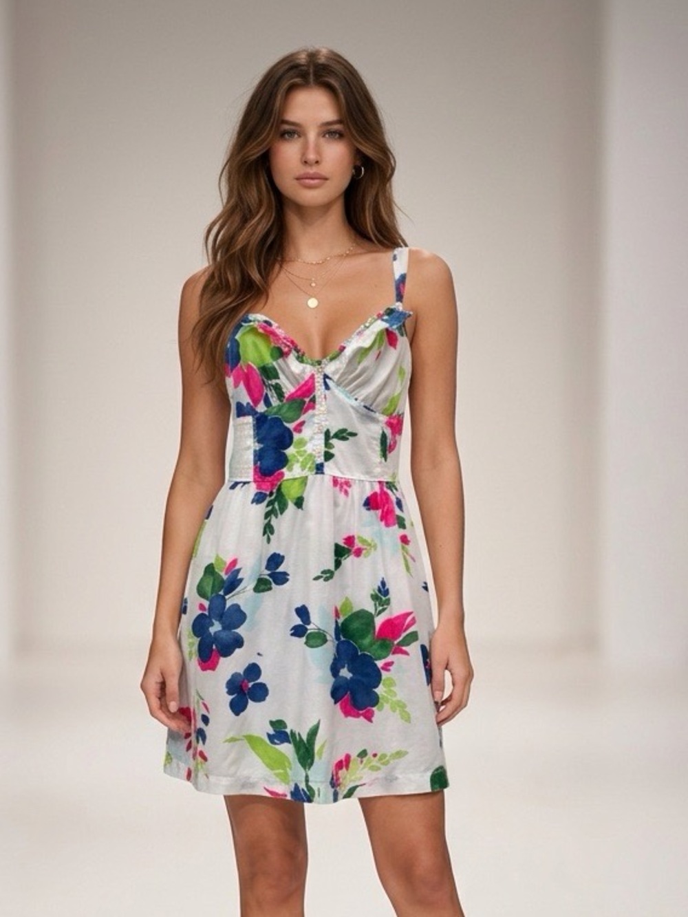 Hollister Floral Cami Mini Dress White  Pink Blue Size Medium